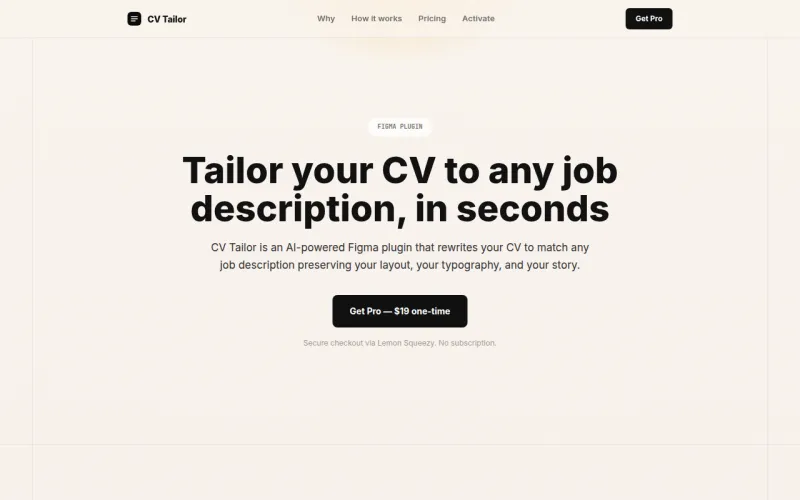 Screenshot of CV Tailor: tailor your CV to any job description in seconds