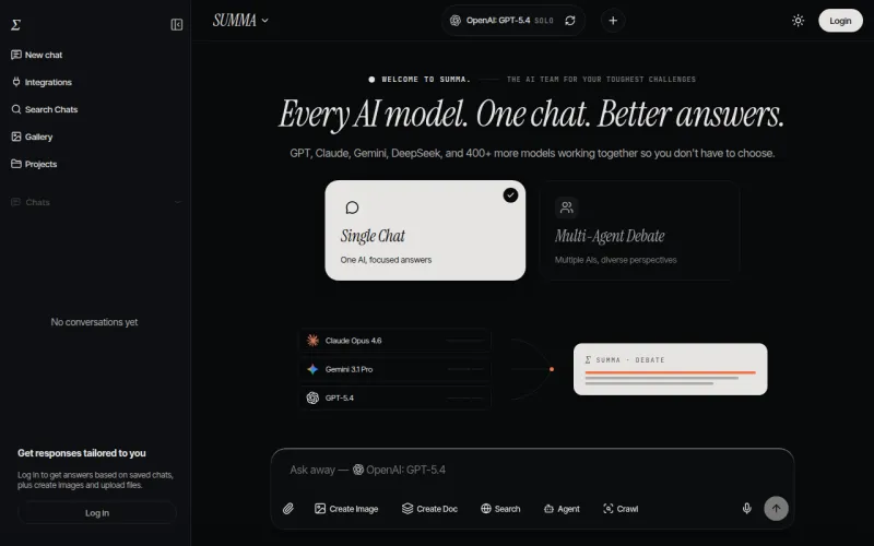 Screenshot of SUMMA: every AI model in one chat